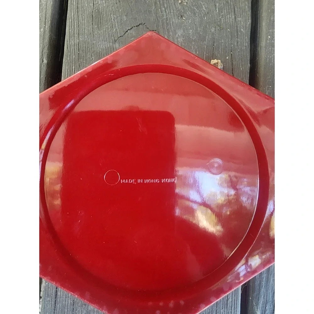 Vintage Floral Red Lucite Hexagonal Lidded Nesting Trinket Boxes Set Of 3